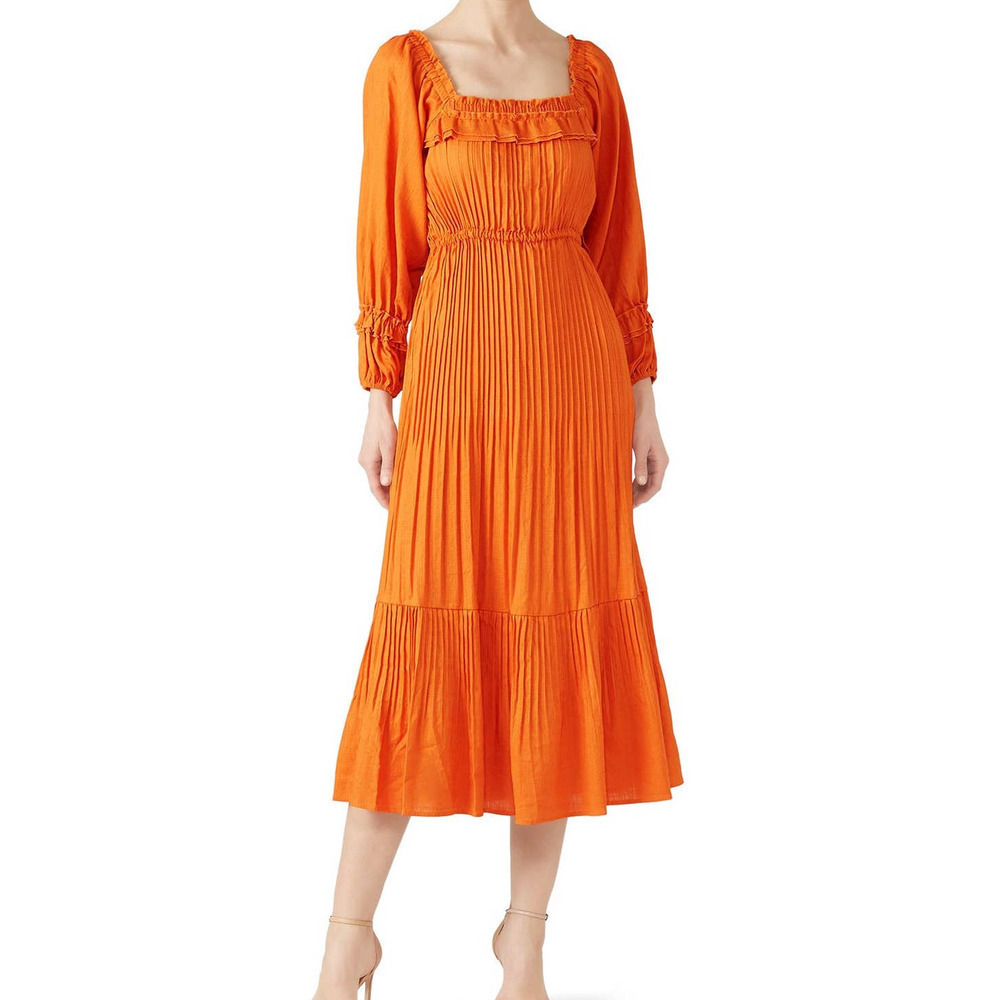Nicholas Prairie Pleated Midi Dress Orange Size 2